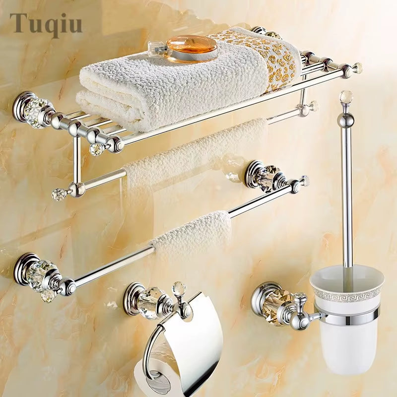 Bathroom Accessories Towel Rack Paper Holder Silver Polished Chrome Bathroom Products Solid Brass Bathroom Hardware Sets