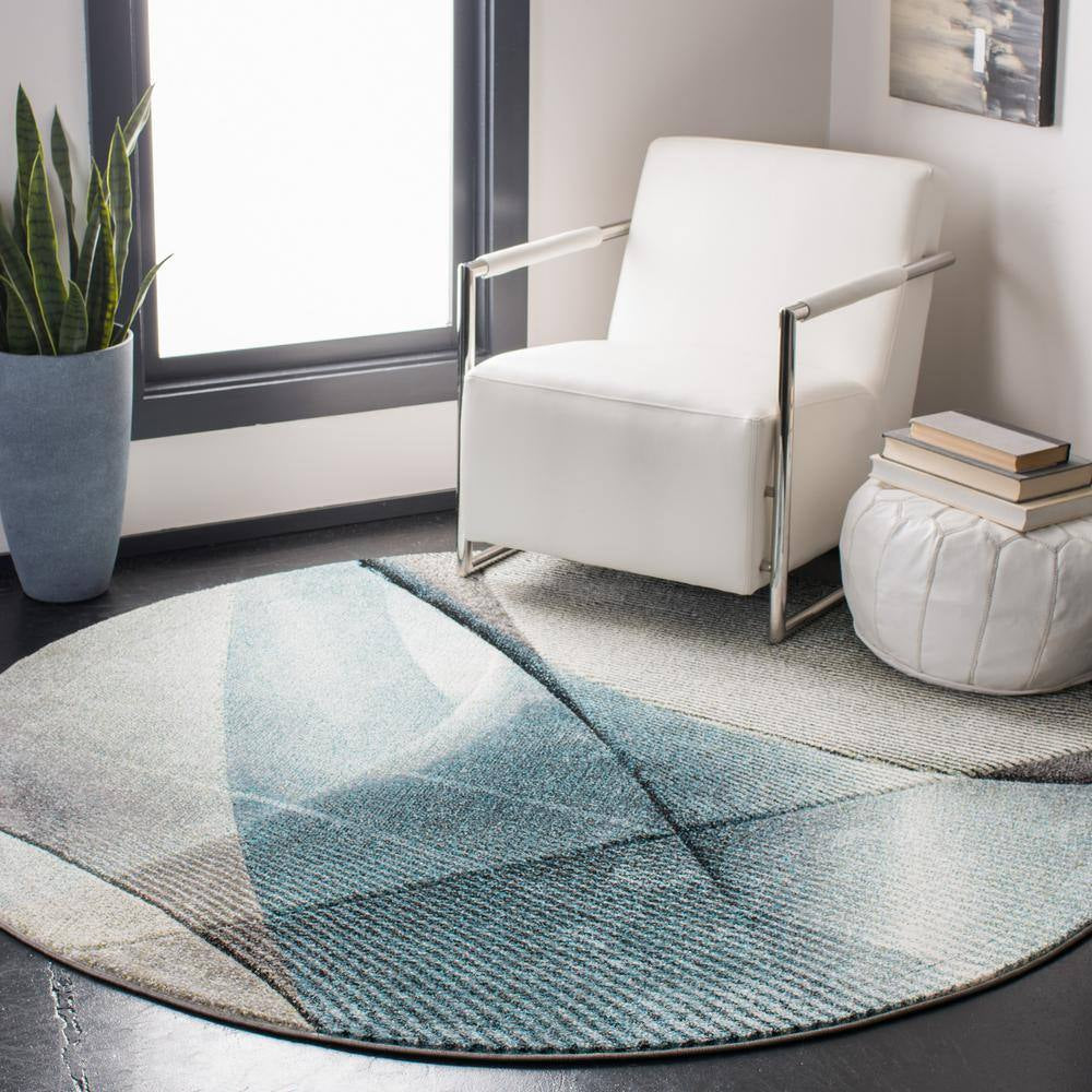 Hollywood Gray/Teal 7 Ft. X 7 Ft. round Abstract Striped Area Rug