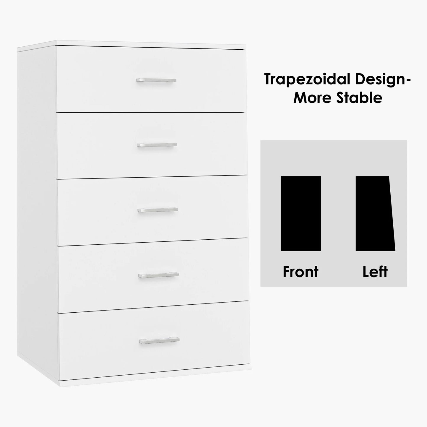 5 Drawers White Dresser, Vertical Dresser with Metal Handles for Bedroom Living Room